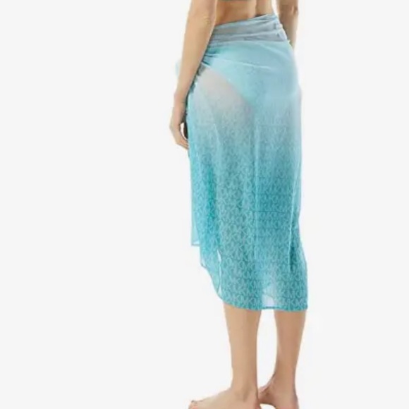 MICHAEL KORS MK Signature Ombre Logo Pareo Turquoise Beach Cover-Up - Picture 3 of 15